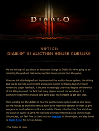 Diablo III - Auction House Closure Notice