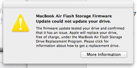 Macbook Air Flash Storage Firmware Update could not update your driver - Apple will replace your driver free of charge