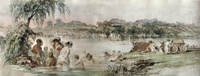 Bathers in the Colentina river, 1869 watercolor by Amedeo Preziosi