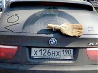 BMW with a broom instead of wiper